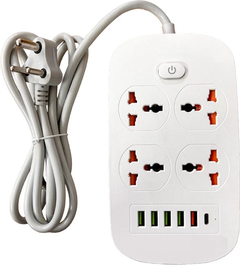 D-Link Power Strip with 4 Universal Sockets with Child Security + 5 USB Ports + 1 Type-C Port, High Temperature Fuse Protector, 1500W with 2 Meter Cable, 250 Volts